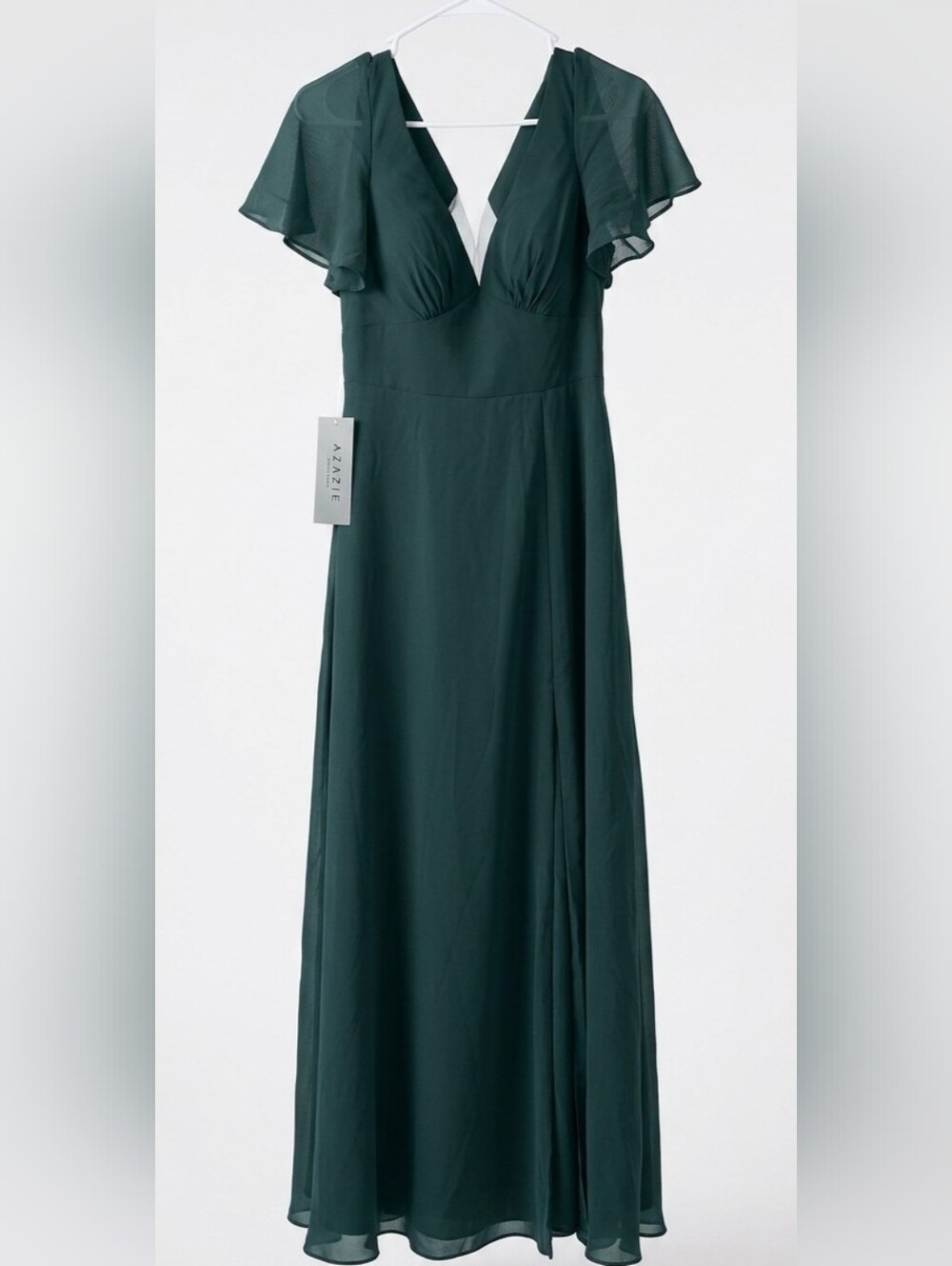 Azazie Dark Green Chiffon Formal Maxi Dress - Size A4 - Brand New With Tags
